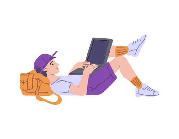 Freelancer works remotely at laptop  Illustration