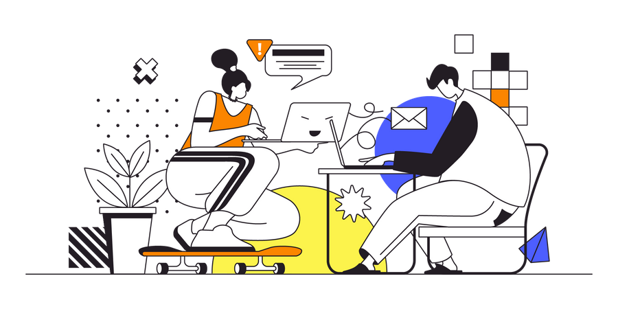 Freelancers doing tasks remotely while sitting at home Illustration