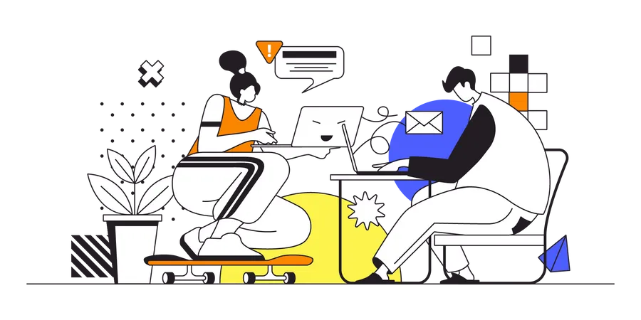 Freelancers doing tasks remotely while sitting at home Illustration