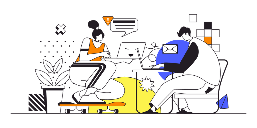 Freelancers doing tasks remotely while sitting at home  Illustration