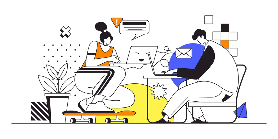 Freelancers doing tasks remotely while sitting at home  Illustration