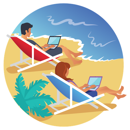 Freelancers trabalhando nas férias  Ilustração