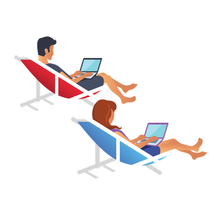 Freelancers working on vacation  Illustration