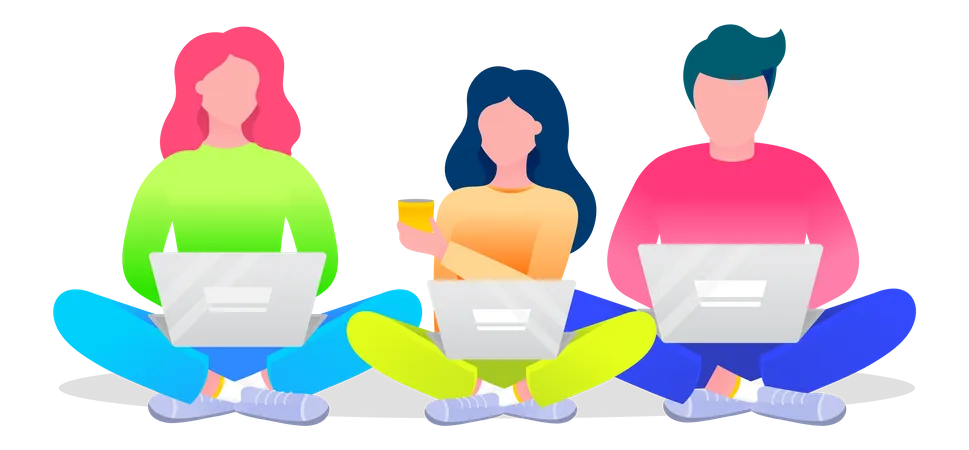 Teamwork Of Young Programmers Or Developers Isolated Characters Working In Team Using Laptops Startup Of Project Making Woman And Man Brainstorming On Ideas For Company Vector Illustration Illustration