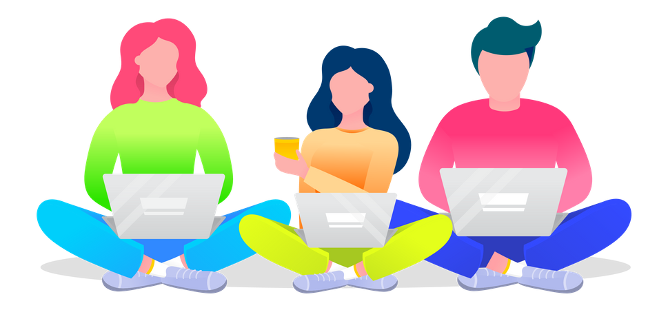 Freelancers Working together on laptop  Illustration