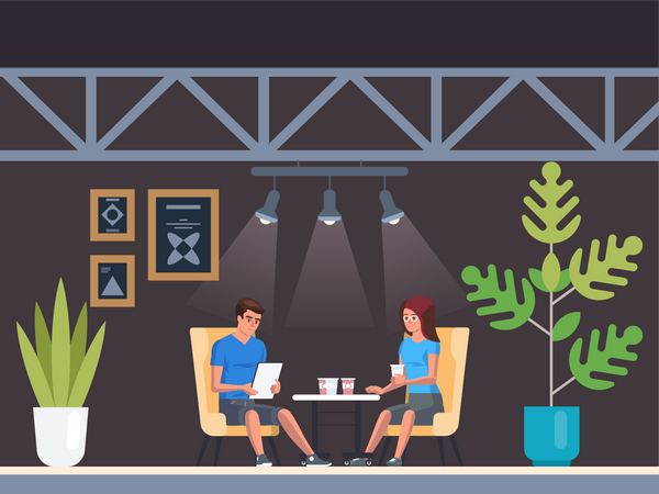 Freelancing from Cafe  Illustration