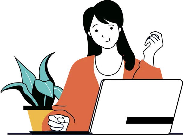 Freelancing girl working on laptop  Illustration