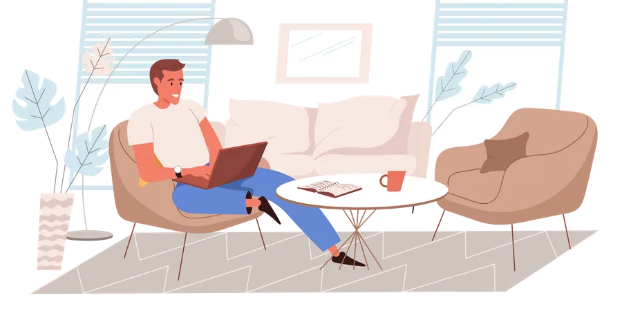 Freelancing Person Working From Home  Illustration