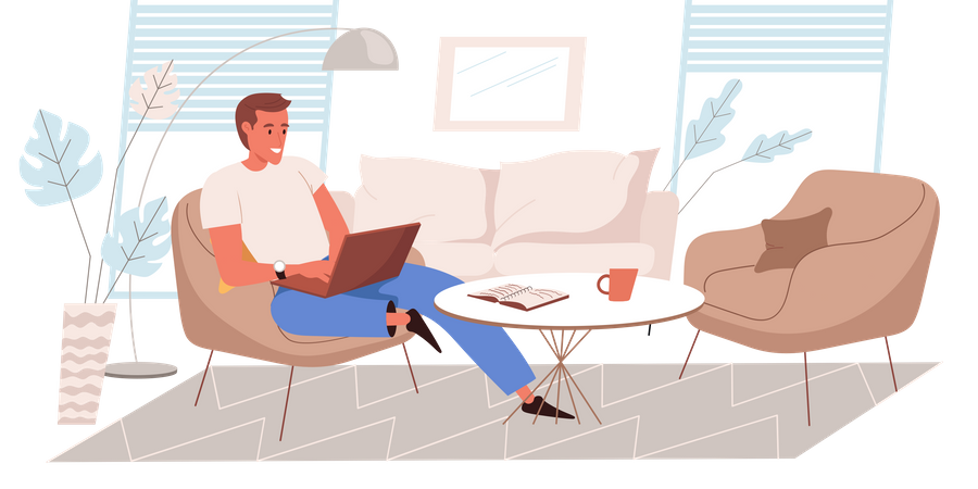 Freelancing Person Working From Home  Illustration