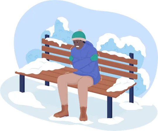 Freezing from cold in park Illustration