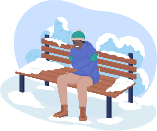 Freezing from cold in park  Illustration