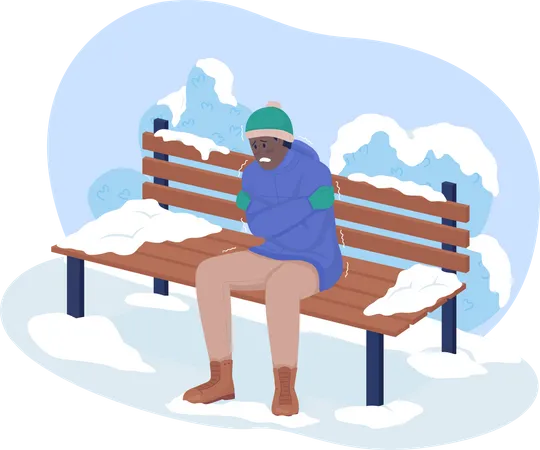 Freezing from cold in park  Illustration