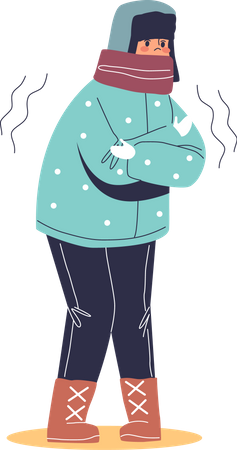 Freezing young man in warm clothes  Illustration