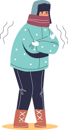 Freezing young man in warm clothes  Illustration