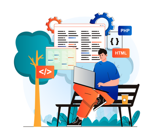 Freiberufler macht Webdesign im Park  Illustration