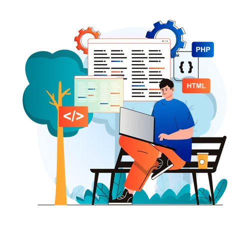 Freiberufler macht Webdesign im Park  Illustration