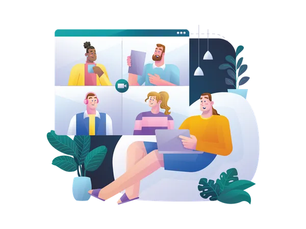 Freiberufler hält Online-Meeting mit Remote-Team  Illustration