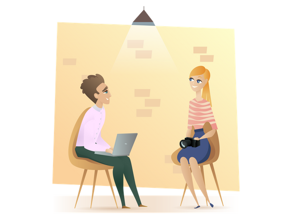 Freiberufler sitzen im modernen Coworking Open Space  Illustration