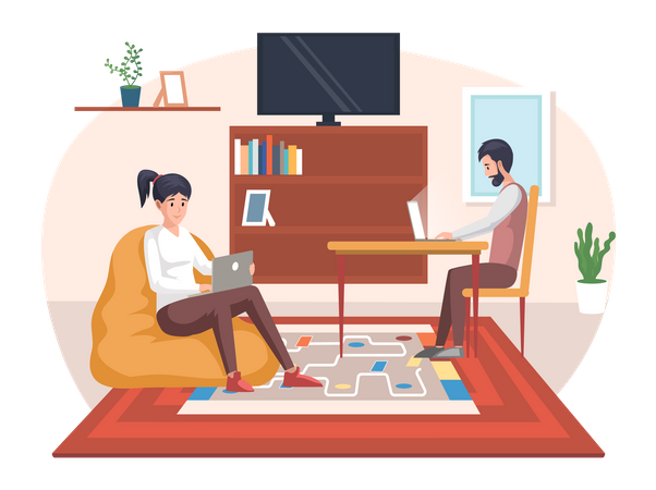 Freiberufler und Freiberuflerinnen arbeiten remote  Illustration