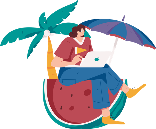 Freiberuflerin arbeitet im Urlaub  Illustration