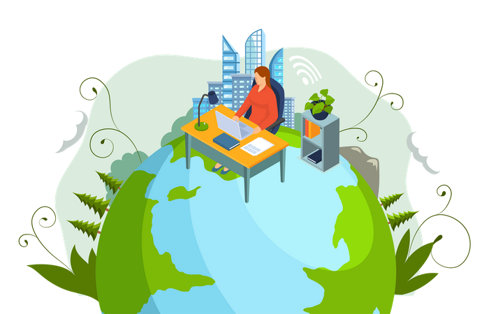 Freiberuflerin mit Notebook am heimischen Tisch arbeitet  Illustration