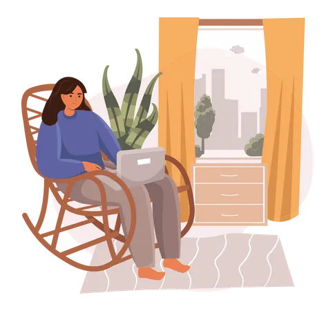 Freiberufliche Frau arbeitet am Laptop  Illustration