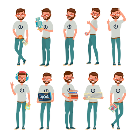 Freigestellt, Flache, Karikatur, Zeichen, Abbildung, Von, Streber  Illustration