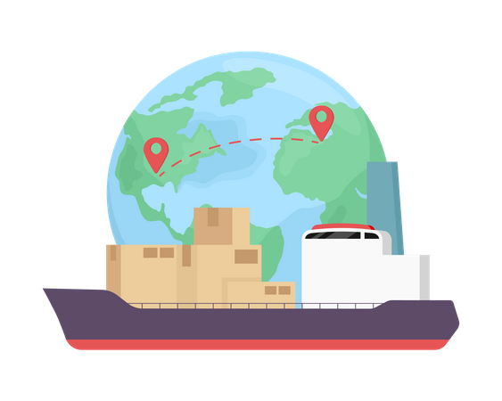 Freight shipped by vessel service globally Illustration