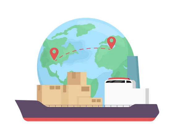 Freight shipped by vessel service globally Illustration