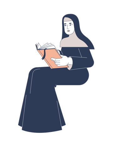 Freira católica lendo o livro sagrado com atenção  Ilustração