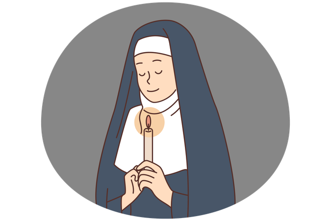 Freira com vela rezando  Ilustração