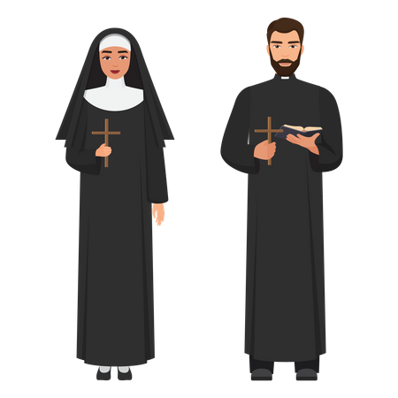 Freira e padre  Ilustração