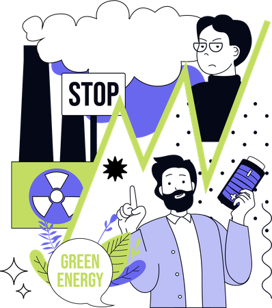 Freiwillige arbeiten an der Einsparung grüner Energie  Illustration