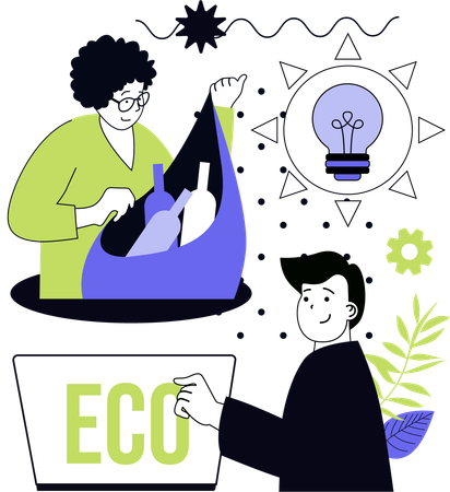 Freiwillige arbeiten an der Einsparung natürlicher Energie  Illustration