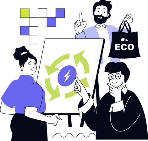 Freiwillige arbeiten an der Einsparung natürlicher Energie  Illustration