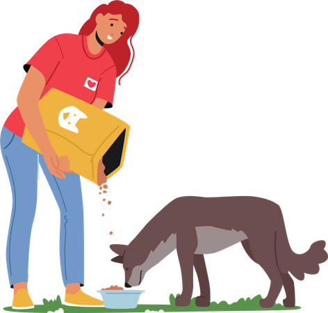Freiwillige füttert obdachlosen Hund  Illustration