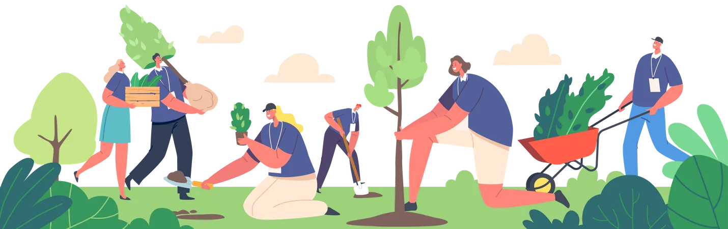 Freiwillige pflanzen Bäume im Park  Illustration