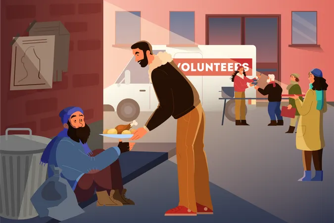 Helfen Sie armen Menschen mit Freiwilligenarbeit  Illustration