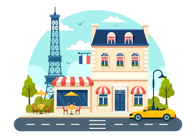 French Cuisine Restaurant  Illustration