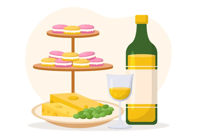 French Food And Wine Illustration