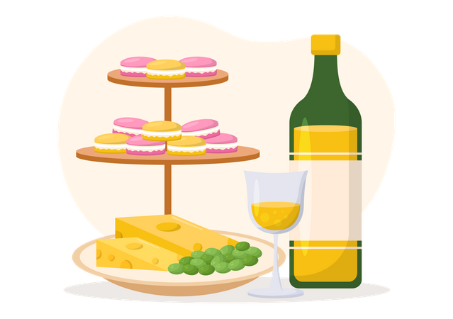 French Food And Wine  Illustration