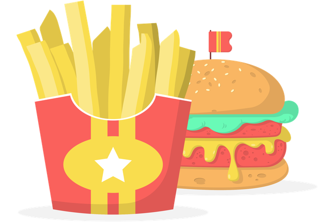French fries and hamburger  일러스트레이션