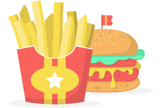 French fries and hamburger  일러스트레이션