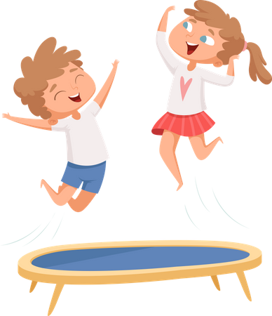 Frère et sœur jouant sur le trampoline  Illustration