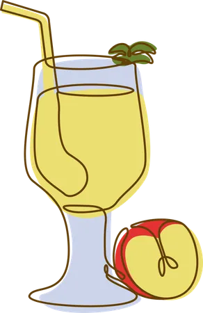 Fresh Apple Juice In Glass With Straw  Illustration