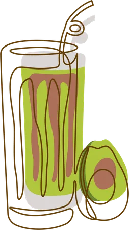 Fresh Avocado Juice In Glass With Straw  Illustration