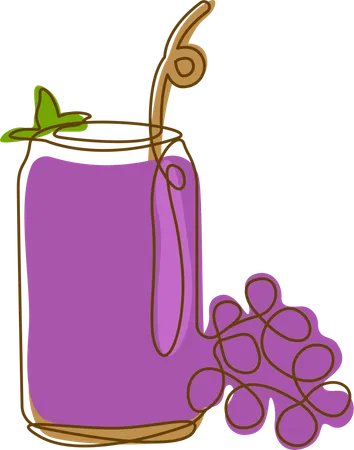 Fresh Grape Juice In Glass With Straw  Illustration