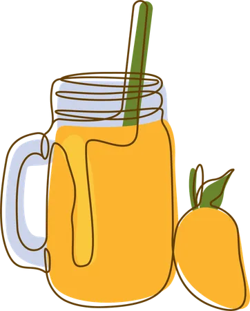 Fresh Mango Juice In Glass With Straw  Illustration