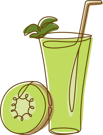 Fresh Melon Juice In Glass With Straw  Illustration