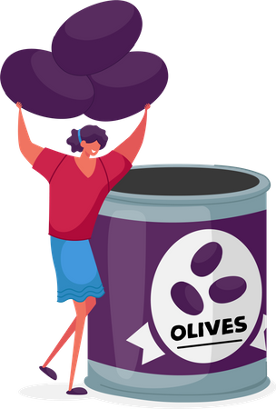 Fresh olive packaging inside aluminium tin can  Illustration